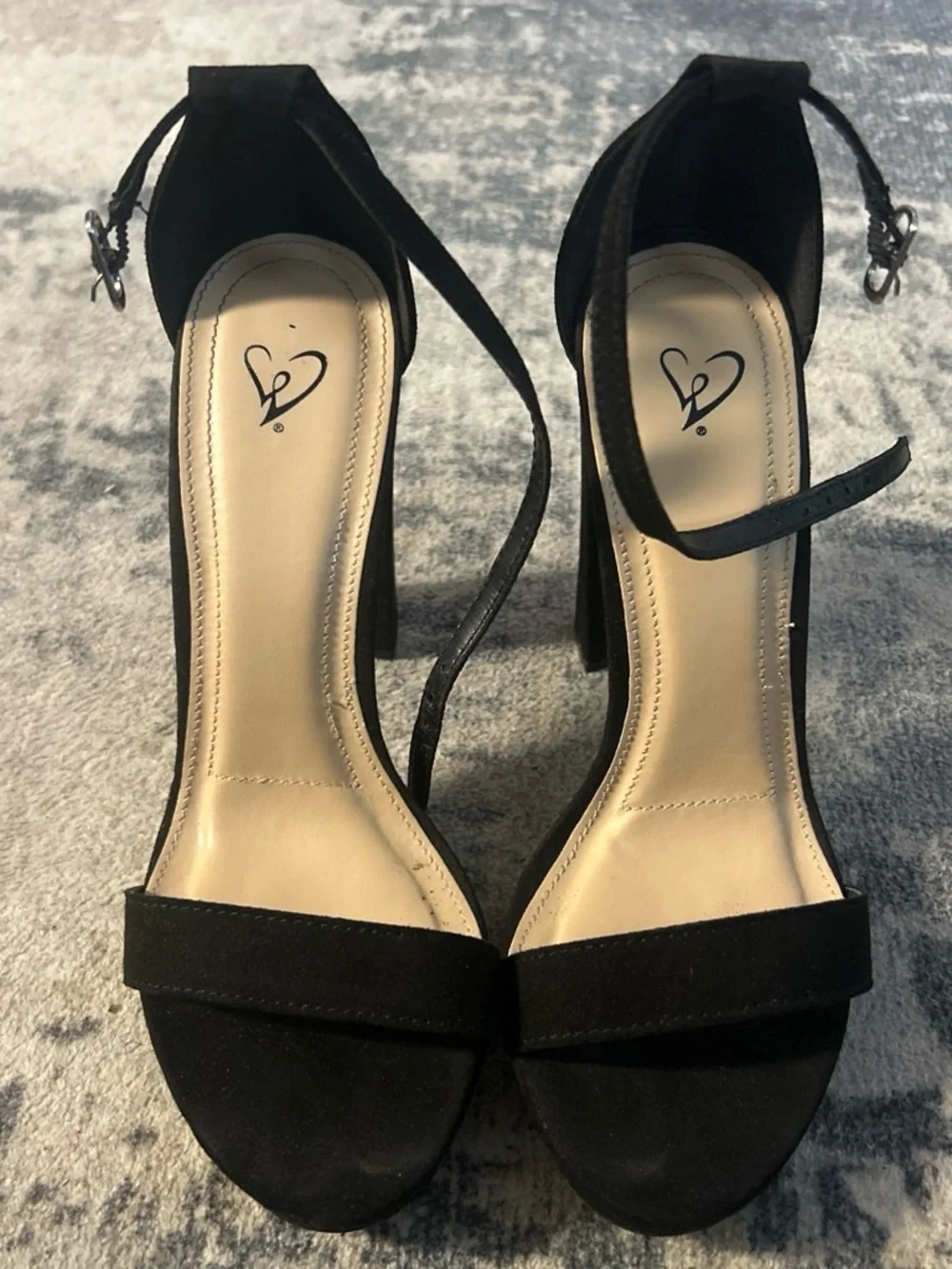 Windsor Black Suede Two-Strap Block Heel Sandals